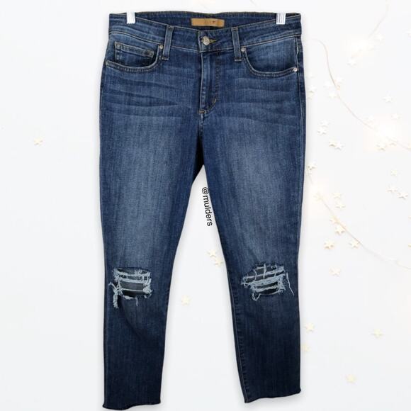 Joe's Jeans Distressed Holes Medium Wash Cropped Skinny Blue Denim Jeans W 27 - Picture 1 of 14